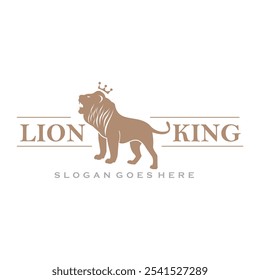 Lion king with crown logo template vector icon illustration design