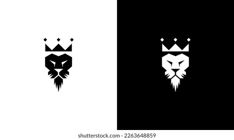 lion king with crown logo vector monogram black and white icon style Design template