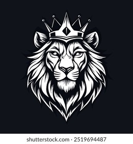 Lion king crown on head logo art illustration