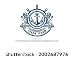 Lion King Crown with Steer Wheel, Anchor and Rope for Nautical Marine Boat Ship Badge Emblem Logo Design Vector