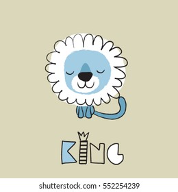 lion the king, cute lion cartoon, T-shirt design for kids vector illustration