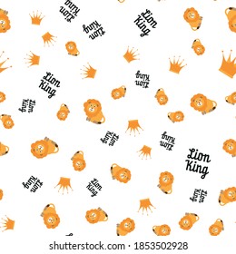 Lion King. Cute Children theme. Seamless background pattern. Vector illustration.