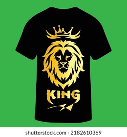 The Lion King Design For T-shirt. Lion Head, Lion King, Mascot Lion Logo With Gold Color, Icon Set Illustration Vector Graphic.