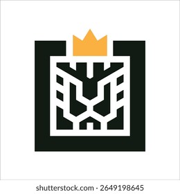 lion king face with crown in box logo vector