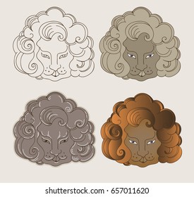 Lion King Face Line Illustrated Vector Isolated