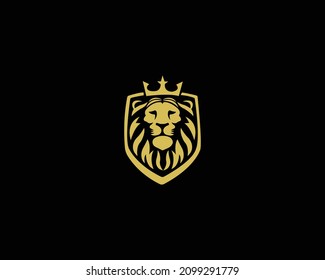 Lion King Head Luxury Logo Icon Template With Shield Symbol.