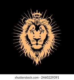 Lion King. Head of a luxury wild cat, beige on an isolated black background. Vector illustration