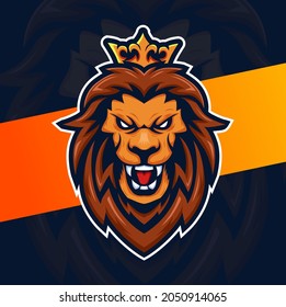 lion king head mascot character esport logo with crown for sport and game