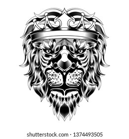 lion king head vector illustration drawing - Vector Black and White Tattoo King Lion Illustration - Vector 