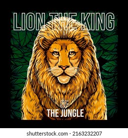 Lion, King in The Jungle Hand Drawn Illustration