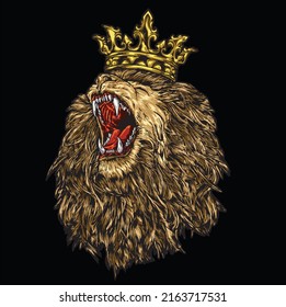 el rey león de la jungla aislado en el fondo negro para afiches, camisetas impresas, elemento de negocios, contenido de medios sociales, blog, sticker, vlog y tarjeta. ilustración vectorial.