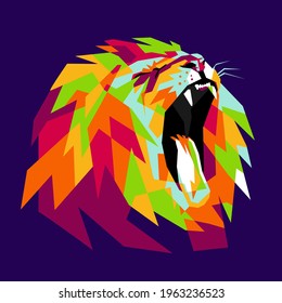 the lion the king of the jungle roared. wpap art. dark background. editeble. eps file