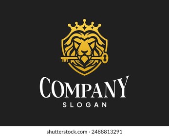 Lion king with key for real estate logo design vector