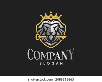 Lion king with key for real estate logo design vector