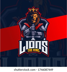 Lion King Knight Mascot Esport Logo Design