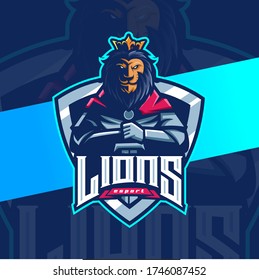 lion king knight mascot esport logo design