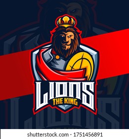 lion king knight mascot esport logo design