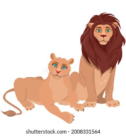 Lion King, lioness Cartoon Flat Vector Illustration