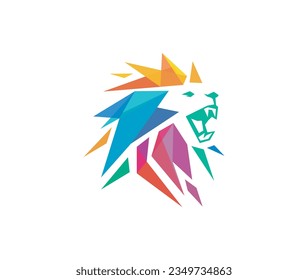 Logotipo de Lion King, colorida ilustración del vector de cabeza de león poligonal