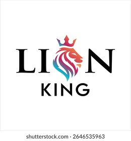Lion King Logo Design with Gradient Colors and Crown, A Symbol of Majesty and Power, Evoking a Sense of Authority and Regal Charm, Perfect for Brands