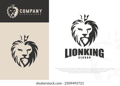 lion king logo design . lion head and crown emblem icon art . vector illustration