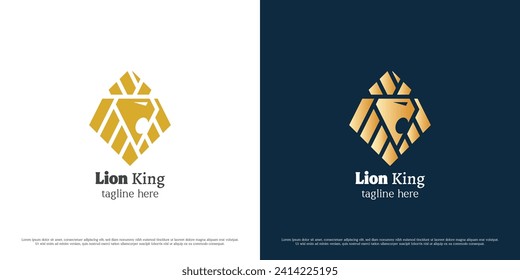 Lion king logo design illustration. Silhouette of wild animal jungle jungle crown lion head roaring fangs brave fierce ferocious carnivore claws. Simple icon symbol gradient elegant luxury majestic.