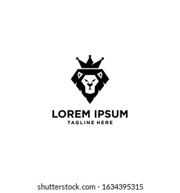 Lion king logo design template, abstract lion wit crown logo