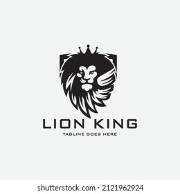 Plantilla de diseño del logotipo del rey león. Icono de escudo de leones. Ilustración del vector