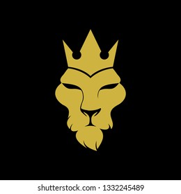 lion King logo design vector illustration. consisting of a lion face/head with a crown
