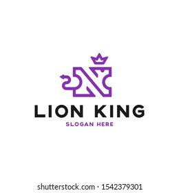 Lion King Logo Design Vector Inspiration. Animal Crown Icon Line Design. Modern and Creative Wildlife Symbols Design Art