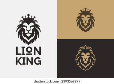 lion king logo design vector template wearing a crown