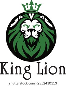 The lion king logo is green and white and has a round black background in a flat style