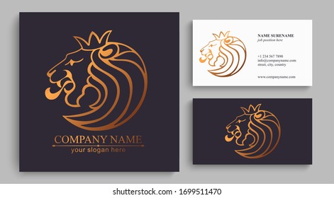 Lion king logo. Lion head with crown - vector illustration, logo design. Universal corporate symbol. Premium heraldic badge