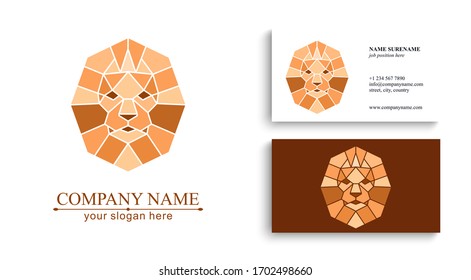Logo del rey león. Cabeza de león con corona - ilustración vectorial, diseño del logo. Símbolo corporativo universal. Tarjeta heráldica Premium