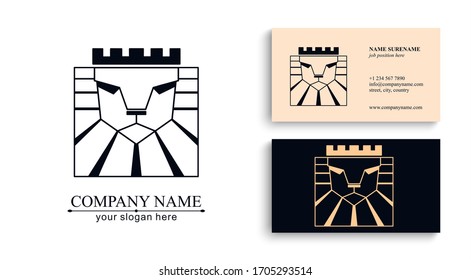 Logo del rey león. Cabeza de león con corona - ilustración vectorial, diseño del logo. Símbolo corporativo universal. Tarjeta heráldica Premium
