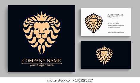 Lion king logo. Lion head with crown - vector illustration, logo design. Universal corporate symbol. Premium heraldic badge