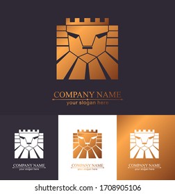 Lion king logo. Lion head with crown - vector illustration, logo design. Universal corporate symbol. Premium heraldic badge