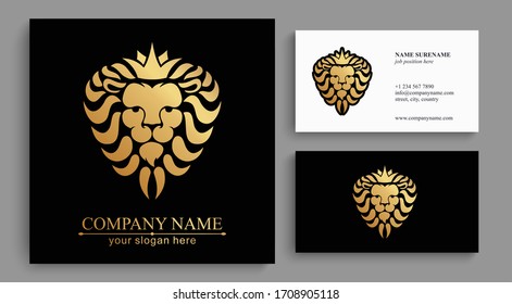 Lion king logo. Lion head with crown - vector illustration, logo design. Universal corporate symbol. Premium heraldic badge