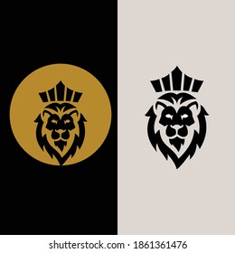 Lion King Logo. Lion head and crown vector. Elements for brand identity.