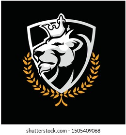 lion king logo icon design with lion head and crown