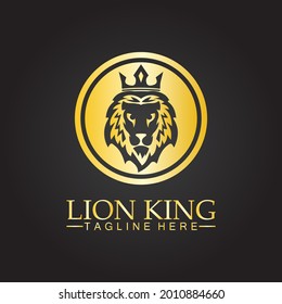 Diseño de ilustración vectorial del logotipo de Lion King. Concepto de signo de la cabeza del rey del león dorado aislado fondo negro