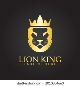 Lion King  logo vector illustration design.gold  lion king head sign concept isolated black background