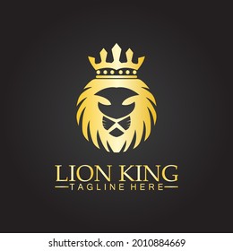 Lion King  logo vector illustration design.gold  lion king head sign concept isolated black background