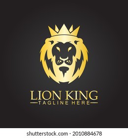 Lion King  logo vector illustration design.gold  lion king head sign concept isolated black background