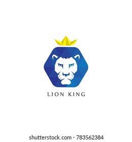 Lion King with low poly style illustration template, isolated on white background