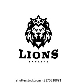 Lion King Mascot Emblem Logo Design. Line Art Vector Illustration