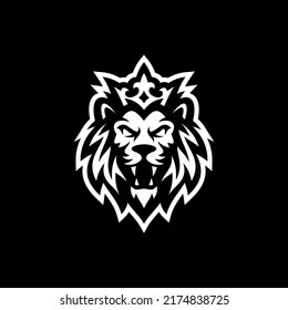 Lion king mascot line art logo design. Vector illustration on dark background