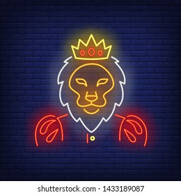 Lion king neon sign. Strength, power design. Night bright neon sign, colorful billboard, light banner. Vector illustration in neon style.