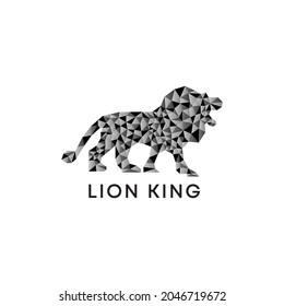 Logotipo poligonal del rey león, polos bajos, logotipo de polígono, vector, ilustración, vida silvestre, diseño geométrico, caminar, ruar, símbolo triangular, animal, naturaleza, abstracto, plantilla, arte único, tendencia, mascota