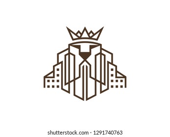 Lion King Real Estate Logo Design. Lion Estate Crown Style Modern. Building Lion Face, Brings this Attractive and Unique design to a Related Real Estate Company.